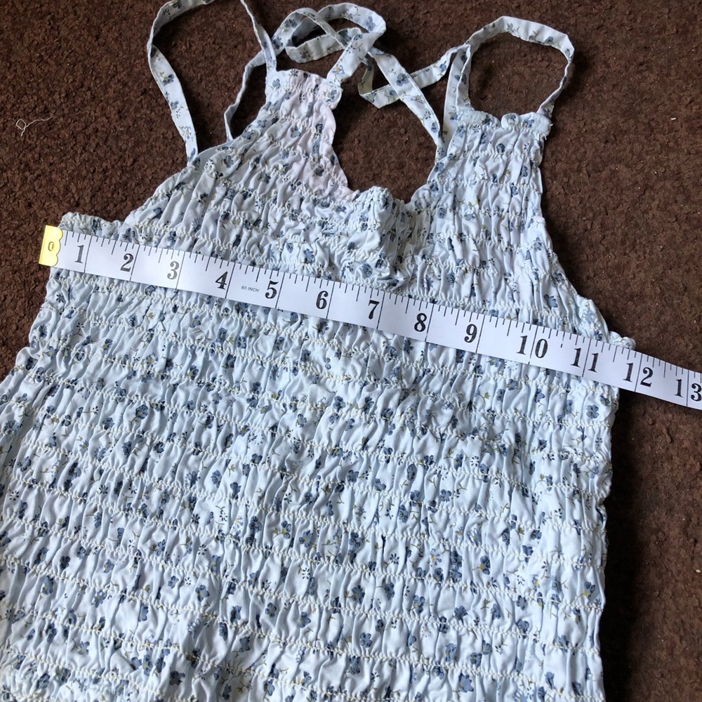 Vintage Blue Smocked Sleeveless cropped Tank Top - Picture 5 of 8